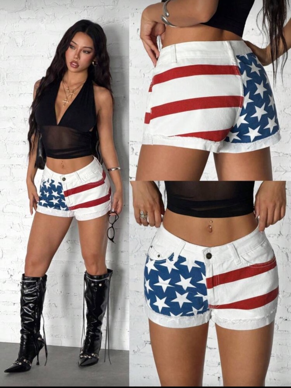 American Flag Women's Denim Shorts - White/Red/Blue